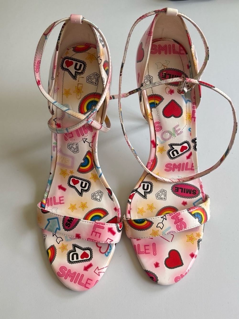 Aldo Pink Multicolor Printed Ankle-Strap Heels